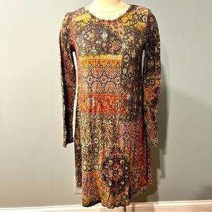 Lavender Brown x A Pea in the Pod Maternity Brown Boho Print Long Sleeve Dress M